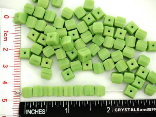 Czech Glass Step Cut Cube FP Beads 6mm Light Green Opaque, 36 pieces, P159