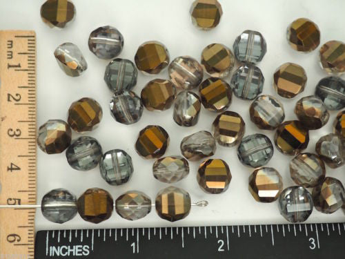 60 Czech Glass Flattened Multi Facet FP Beads 10mm Crystal Valentinite, P120