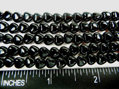 Czech glass Heart shaped druk beads 6x6mm Jet black color, Strung Pressed Beads, 68 pcs