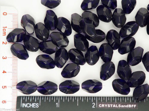 Czech Glass Olive Helix Fire Polished Beads 14x10mm Deep Tanzanite, 24pcs, P198