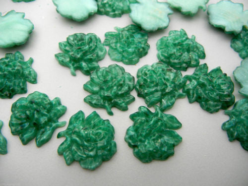 12 Gemstone Textured Rose Blossom Flatbacks size 18mm Natural Green Jade, ii 92, textured cabochons