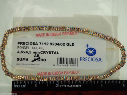 144 Preciosa Genuine Czech Rhinestone Squaredelles 4.5mm Crystal AB Gold Plated (Squaredelle, Square Rondelle)
