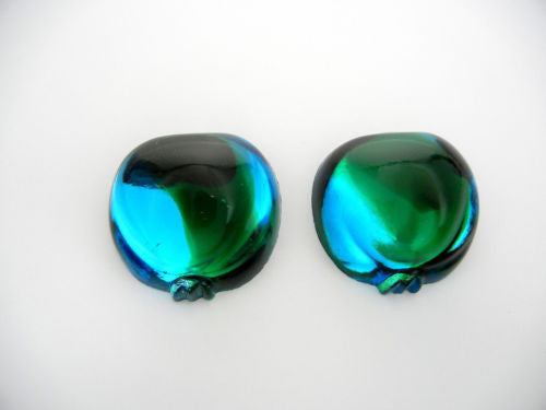 2 VINTAGE West German hand made fruit cabochons 25mm Pomegranate, 2-tone green/blue #1 ii