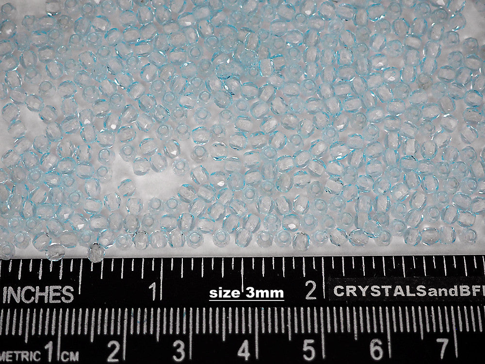 Aqua loose Czech Fire Polished Round Faceted Glass Beads light blue Aqua Bohemica 3mm, 4mm, 6mm, 8mm