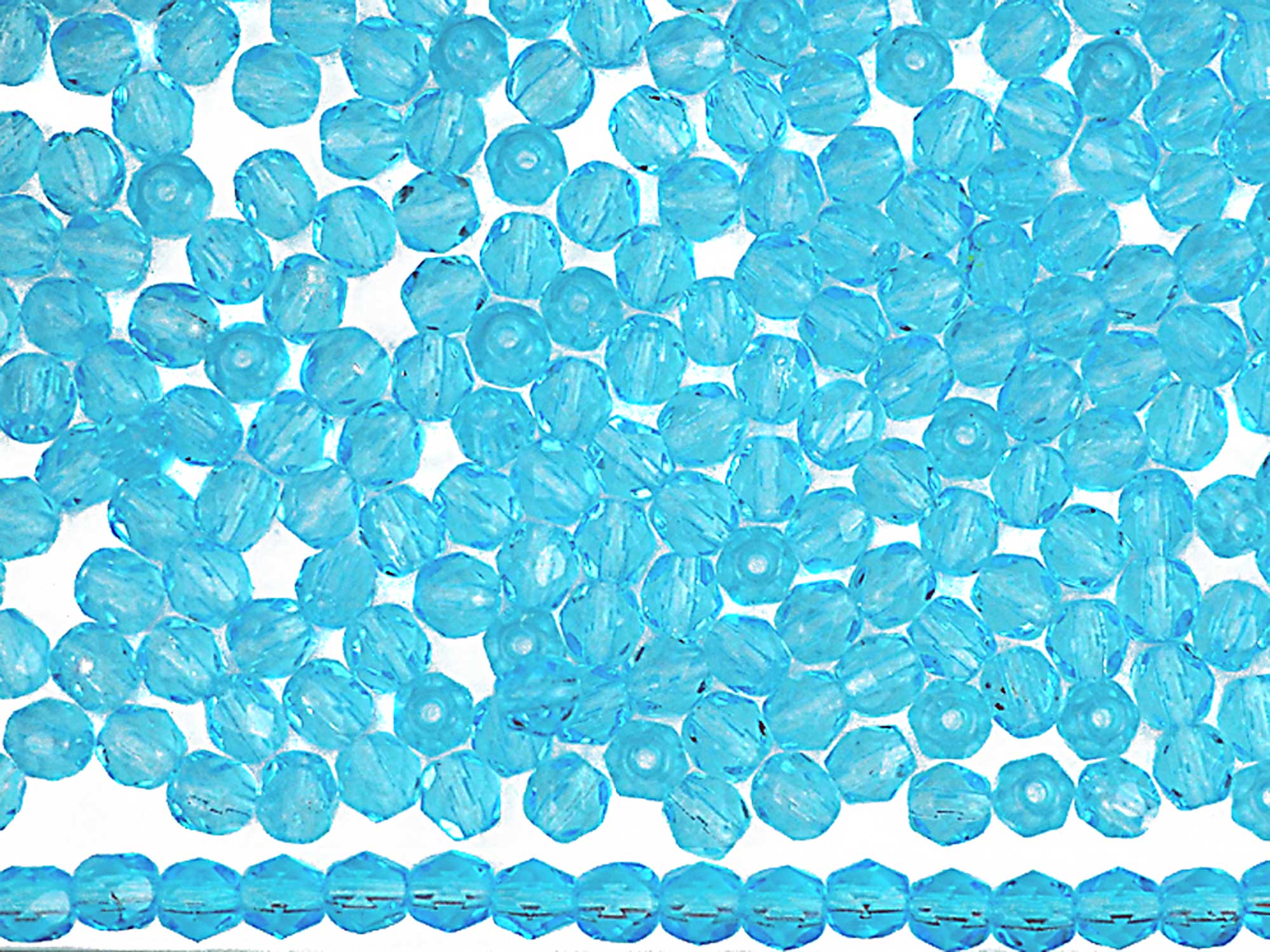 Aqua, Czech Fire Polished Round Faceted Glass Beads, 16 inch strand