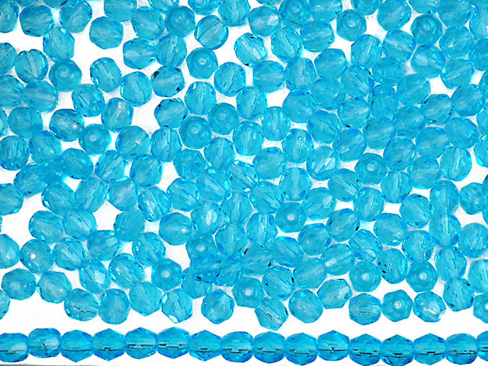 Aqua, loose Czech Fire Polished Round Faceted Glass Beads, light blue Aqua Bohemica, 3mm, 4mm, 6mm, 8mm