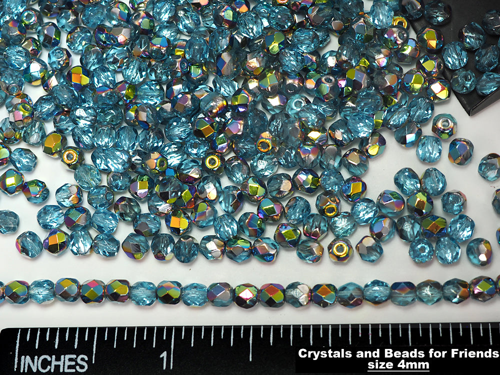 Aqua Vitrail coated Czech Fire Polished Round Faceted Glass Beads 16 inch strand 3mm 4mm 6mm 8mm 10mm
