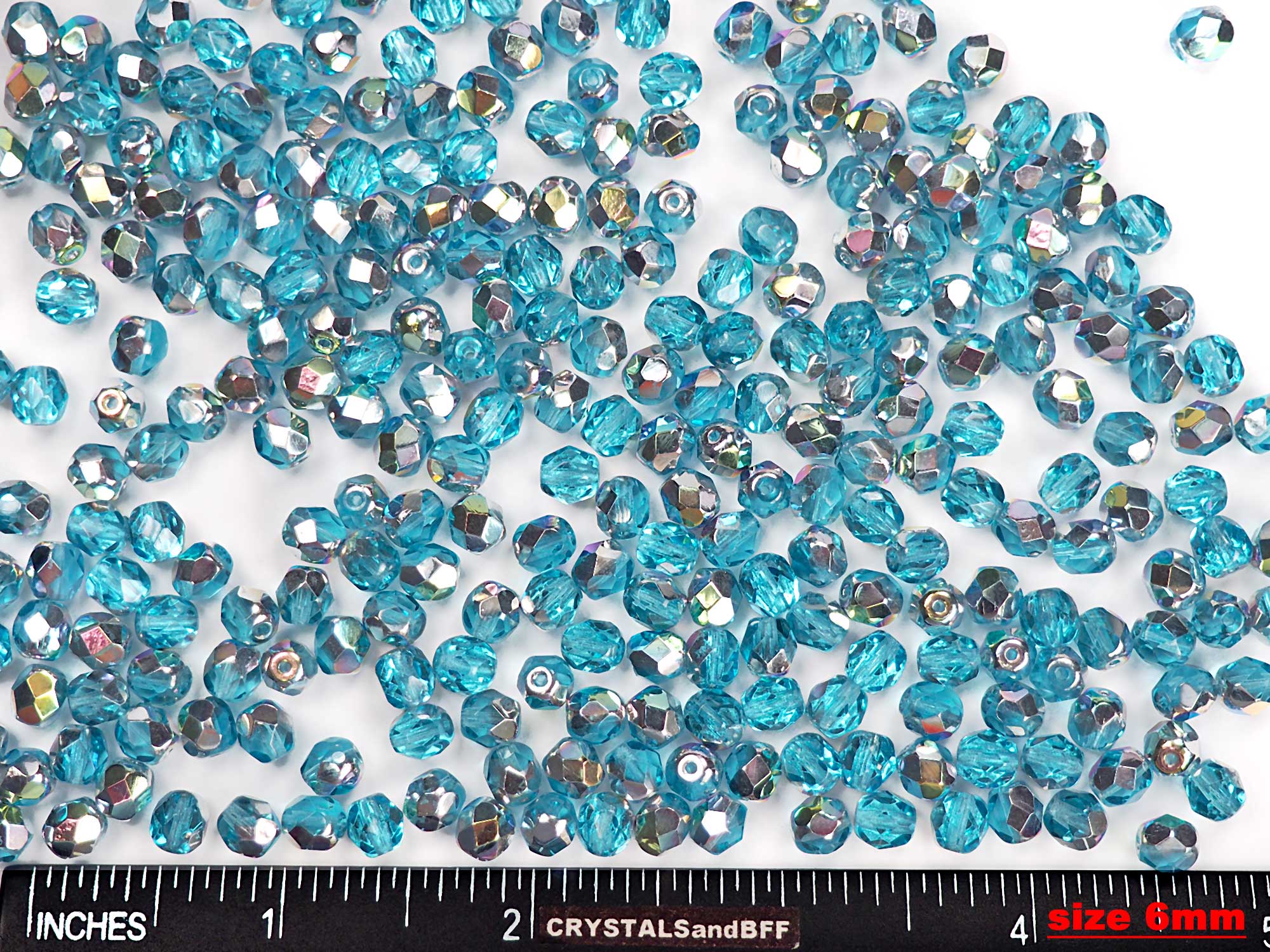 Aqua VL Vitrail Light coated, loose Czech Fire Polished Round Faceted Glass Beads, 4mm, 6mm
