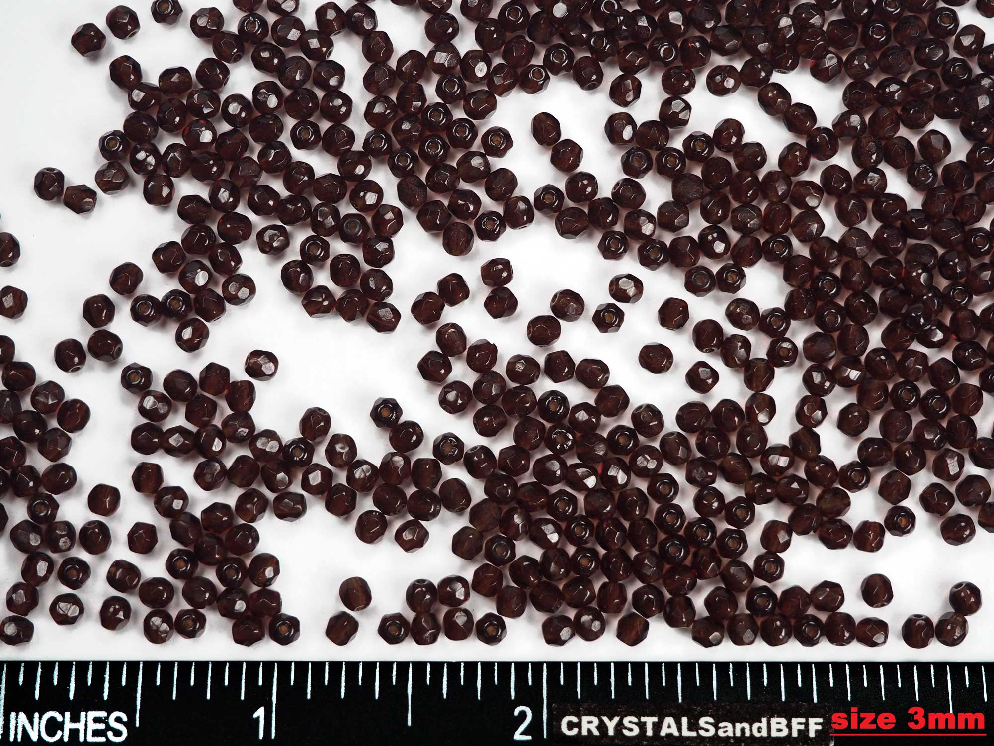 Burgundy, Czech Fire Polished Round Faceted Glass Beads, 3mm 135 pcs