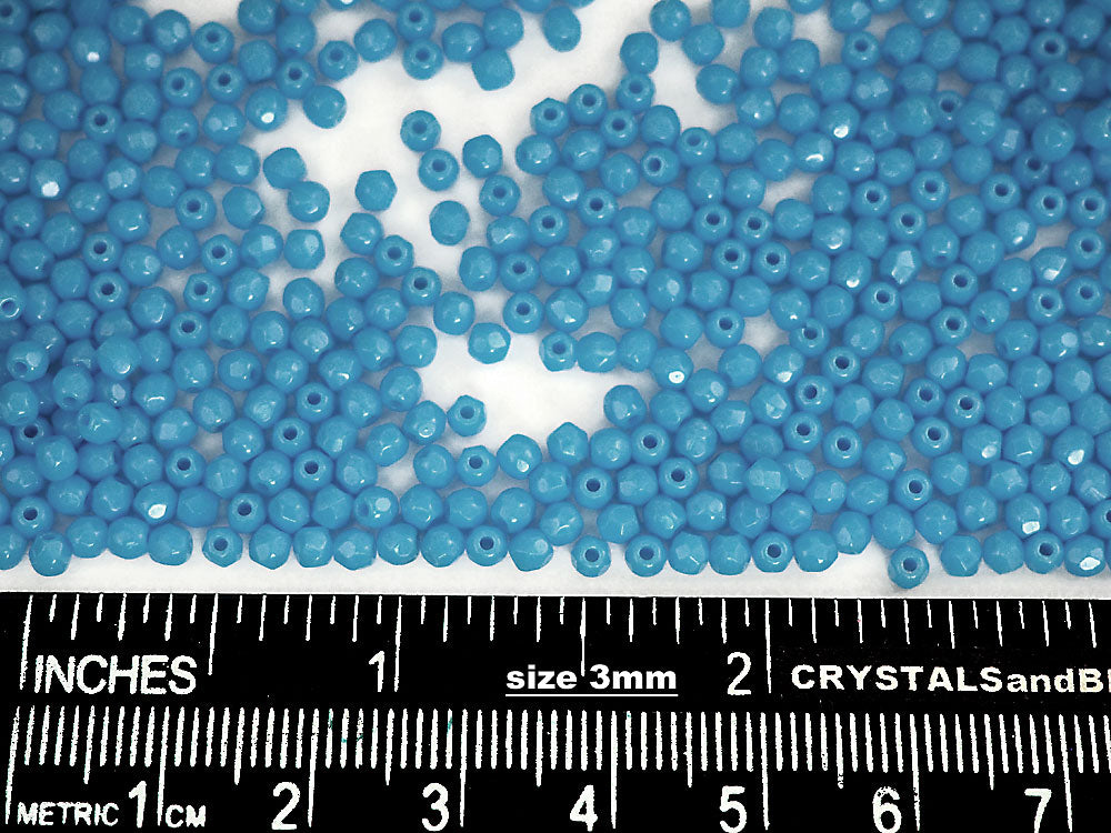 Opaque Blue (Blue Turquoise) loose Czech Fire Polished Round Faceted Glass Beads, 3mm, 4mm, 6mm, 8mm