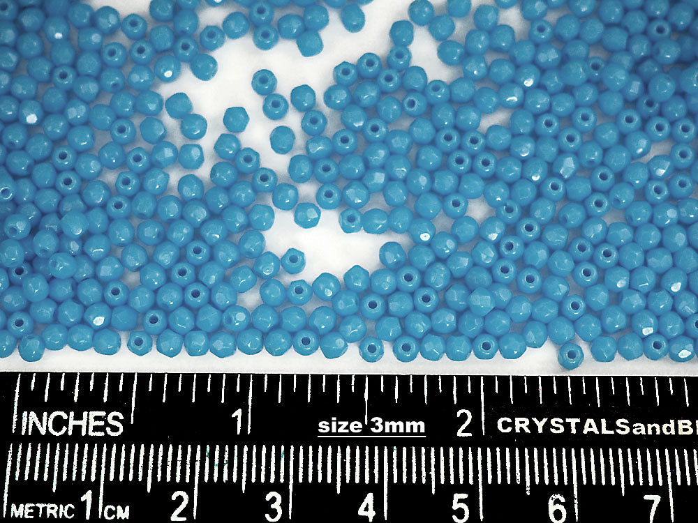 Opaque Blue (Blue Turquoise) Czech Fire Polished Round Faceted Glass Beads 16 inch strand 3mm 4mm 6mm 8mm