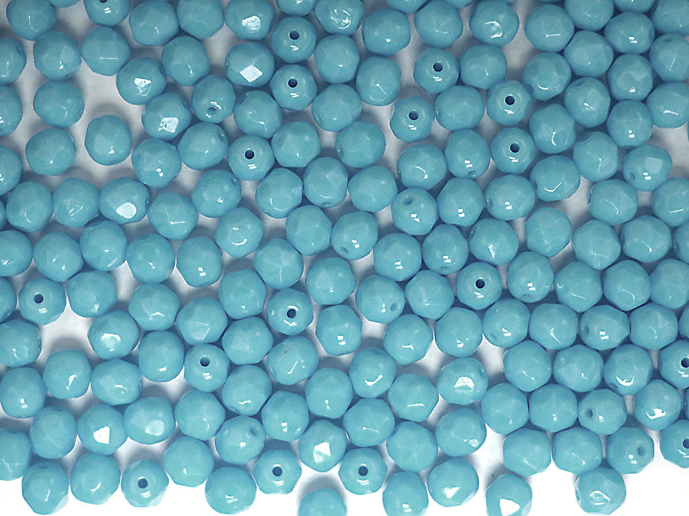 Opaque Blue (Blue Turquoise) Czech Fire Polished Round Faceted Glass Beads 16 inch strand 3mm 4mm 6mm 8mm