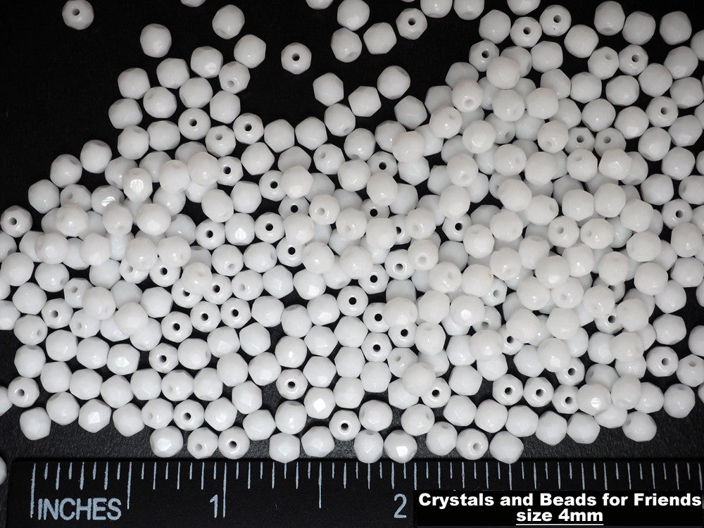Chalk White Opaque Czech Fire Polished Round Faceted Glass Beads