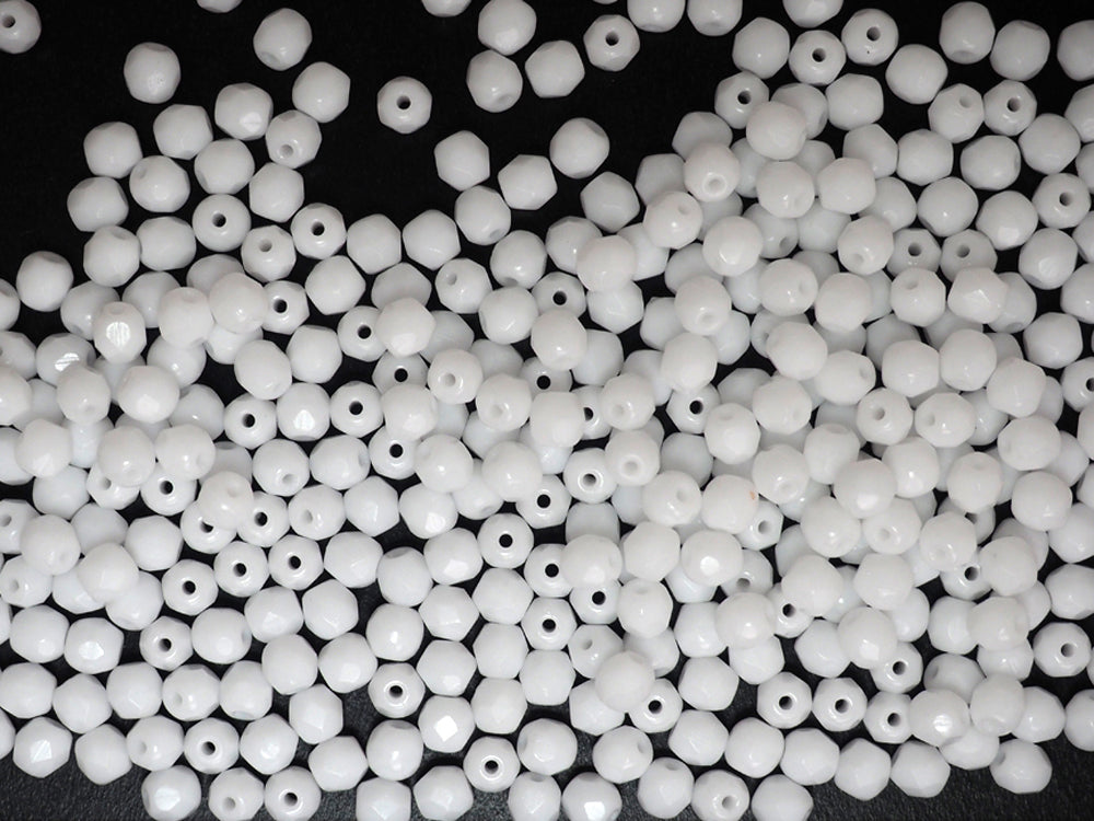 Chalk White Opaque Czech Fire Polished Round Faceted Glass Beads
