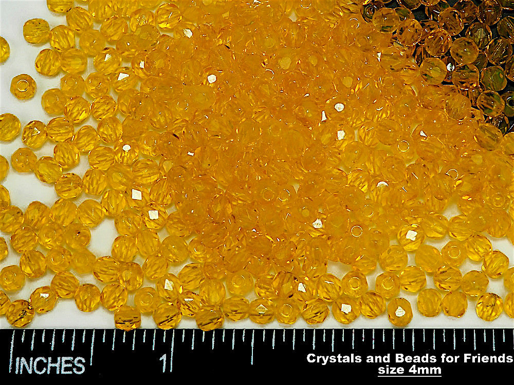 Citrine, loose Czech Fire Polished Round Faceted Glass Beads, rich yellow color