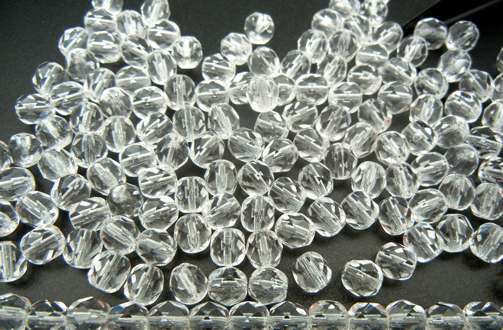 Clear Crystal, loose Czech Fire Polished Round Faceted Glass Beads