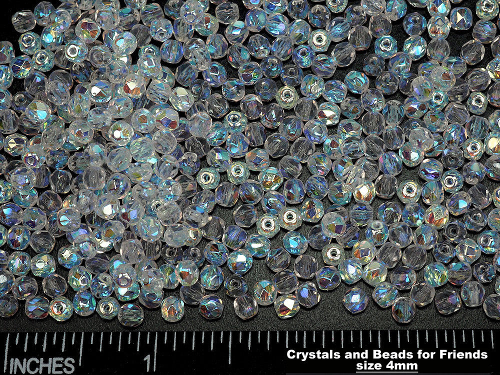 Crystal AB2X fully coated, loose Czech Fire Polished Round Faceted Glass Beads