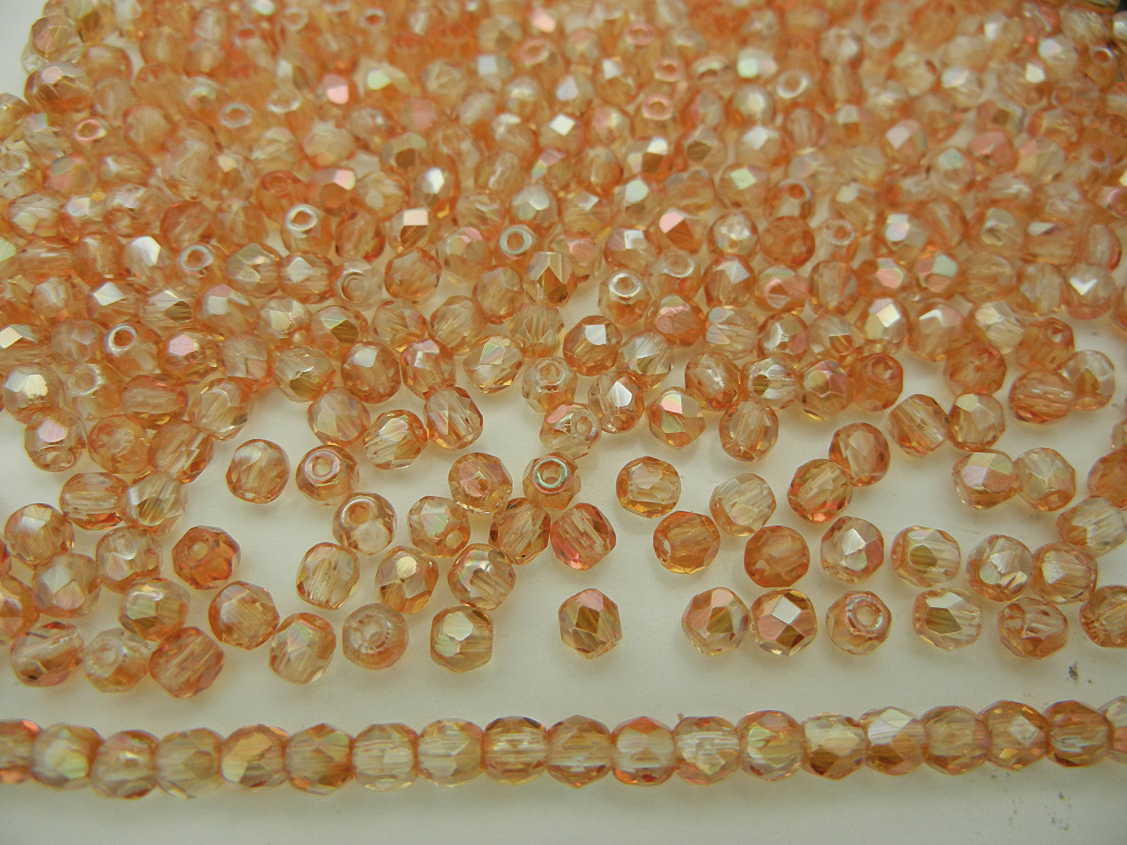 Crystal Apricot Medium, loose Czech Fire Polished Round Faceted Glass Beads