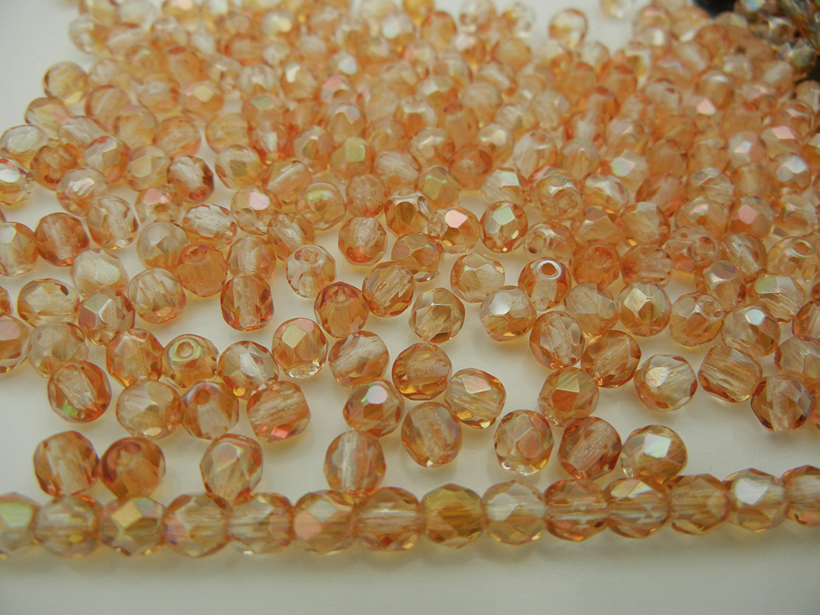 Crystal Apricot Medium, loose Czech Fire Polished Round Faceted Glass Beads