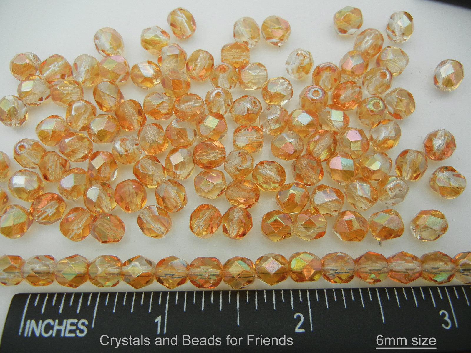 Crystal Apricot Medium, loose Czech Fire Polished Round Faceted Glass Beads