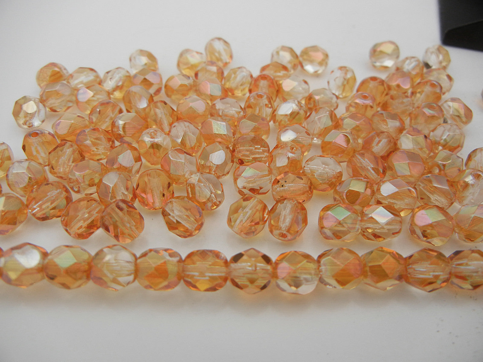 Crystal Apricot Medium, loose Czech Fire Polished Round Faceted Glass Beads