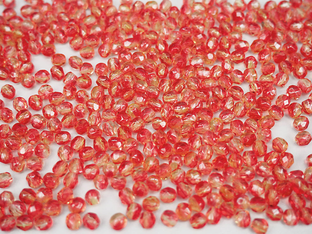 Crystal Arizona Sun coated, loose Czech Fire Polished Round Faceted Glass Beads, 2-tone red and yellow