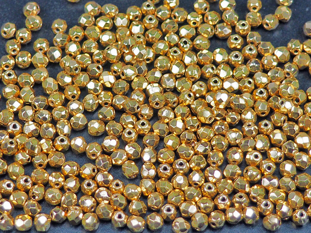 Crystal Aurum 2X fully coated Gold loose Czech Fire Polished Round Faceted Glass Beads bulk 3mm and 4mm
