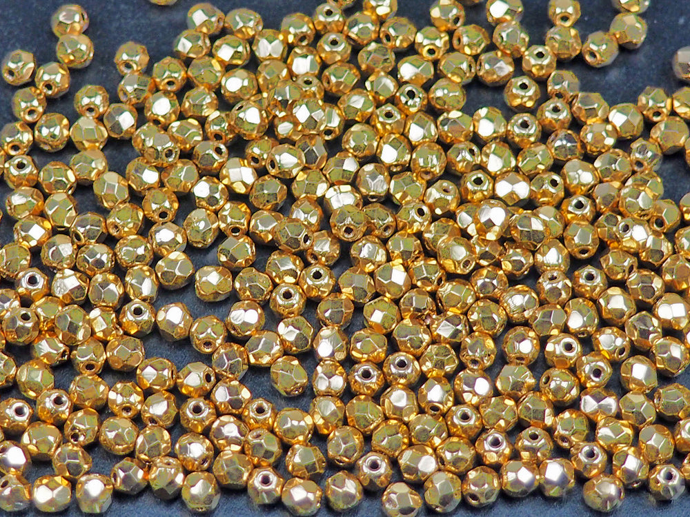 Crystal Aurum 2X fully coated Gold, loose Czech Fire Polished Round Faceted Glass Beads