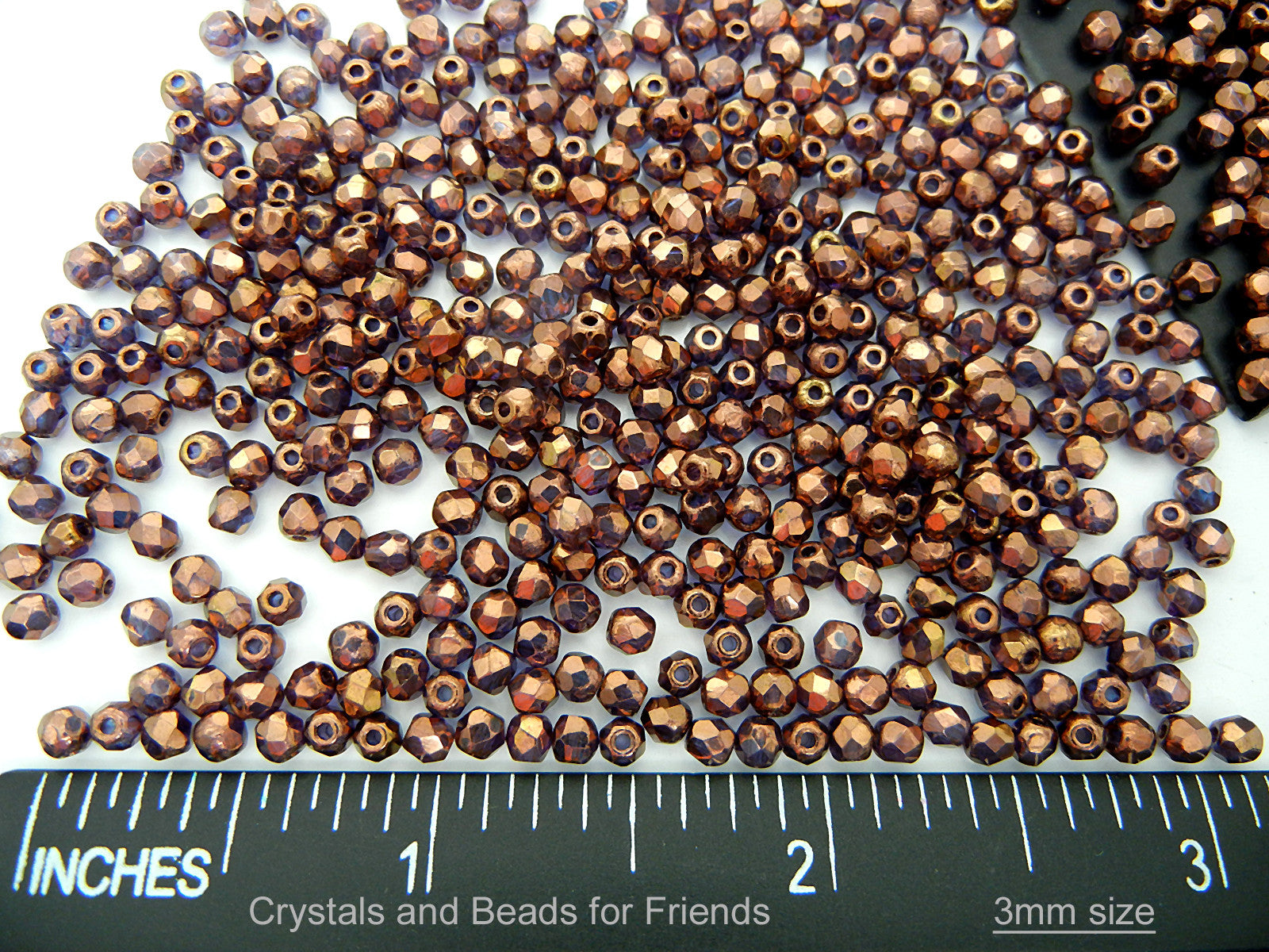 Crystal Bronze Luster coated (transparent), loose Czech Fire Polished Round Faceted Glass Beads, 3mm, 4mm, 6mm