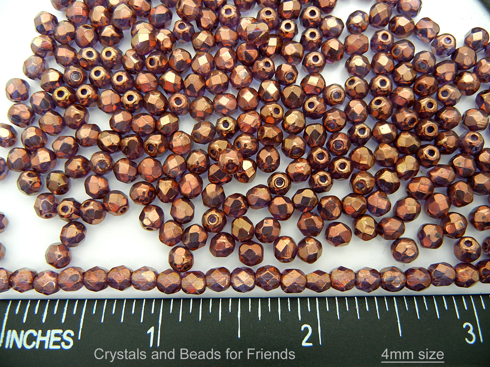 Crystal Bronze Luster coated (transparent), loose Czech Fire Polished Round Faceted Glass Beads, 3mm, 4mm, 6mm