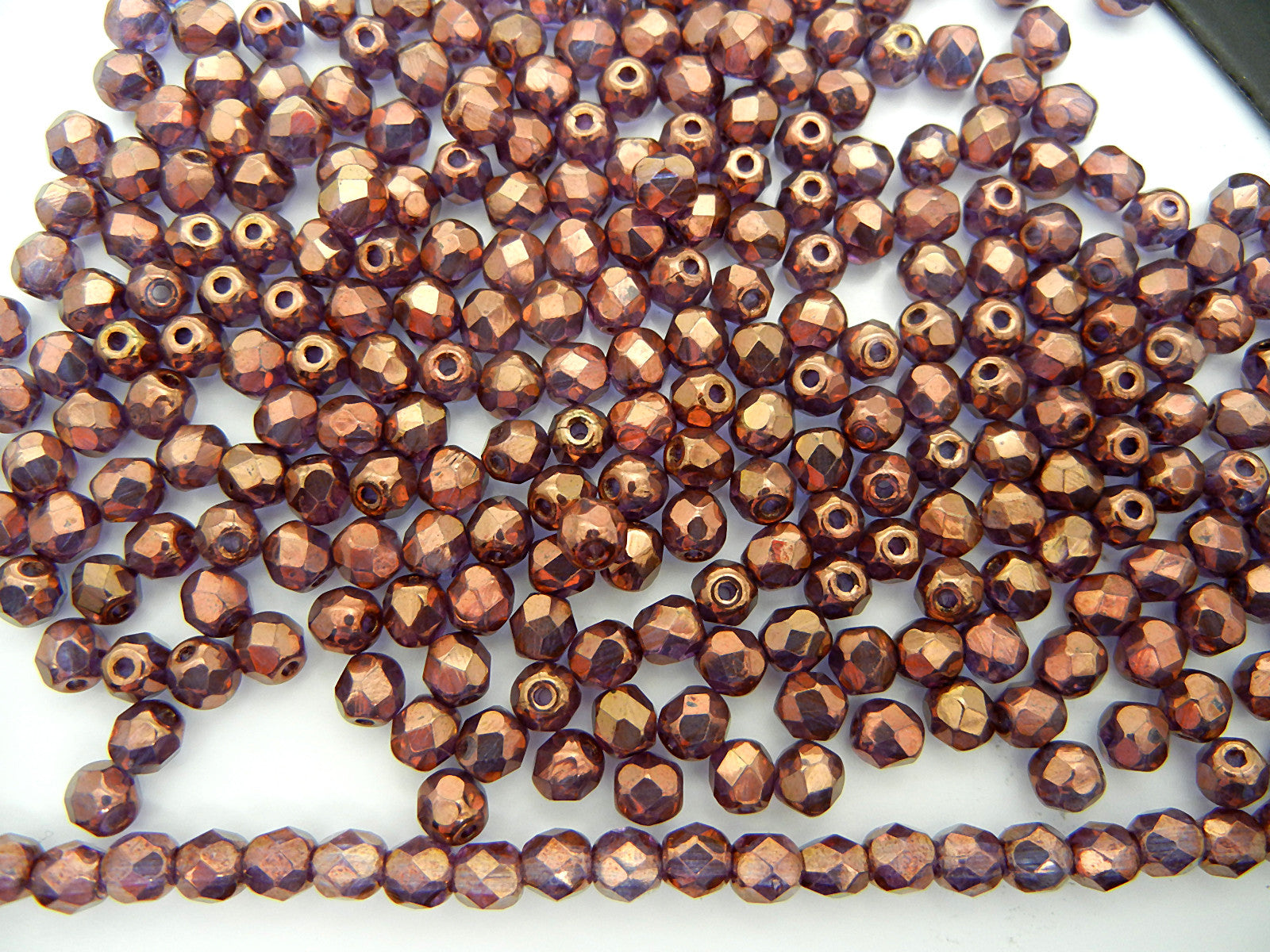 Brown Marmor, Czech Fire Polished Round Faceted Glass Beads, 4mm