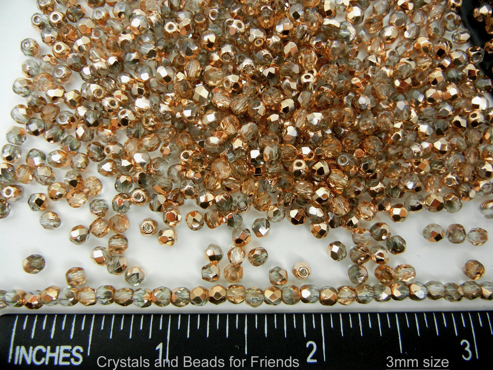 Crystal Capri Gold coated, loose Czech Fire Polished Round Faceted Glass Beads