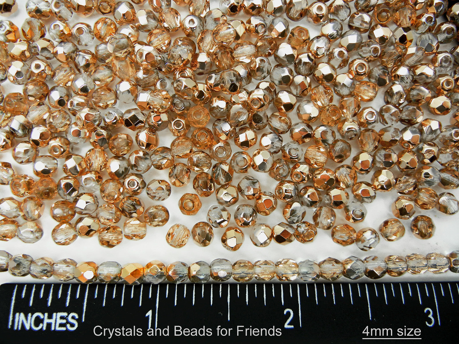 Crystal Capri Gold coated, loose Czech Fire Polished Round Faceted Glass Beads