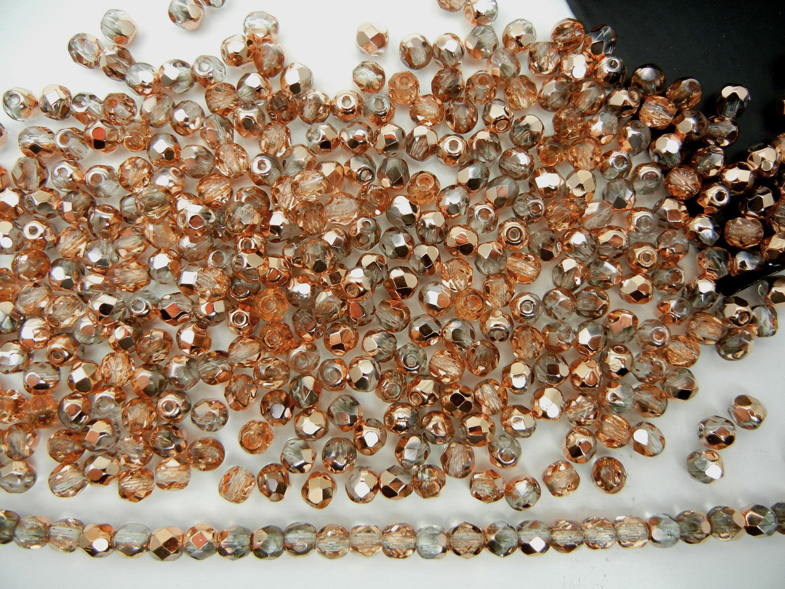 Crystal Capri Gold coated, loose Czech Fire Polished Round Faceted Glass Beads