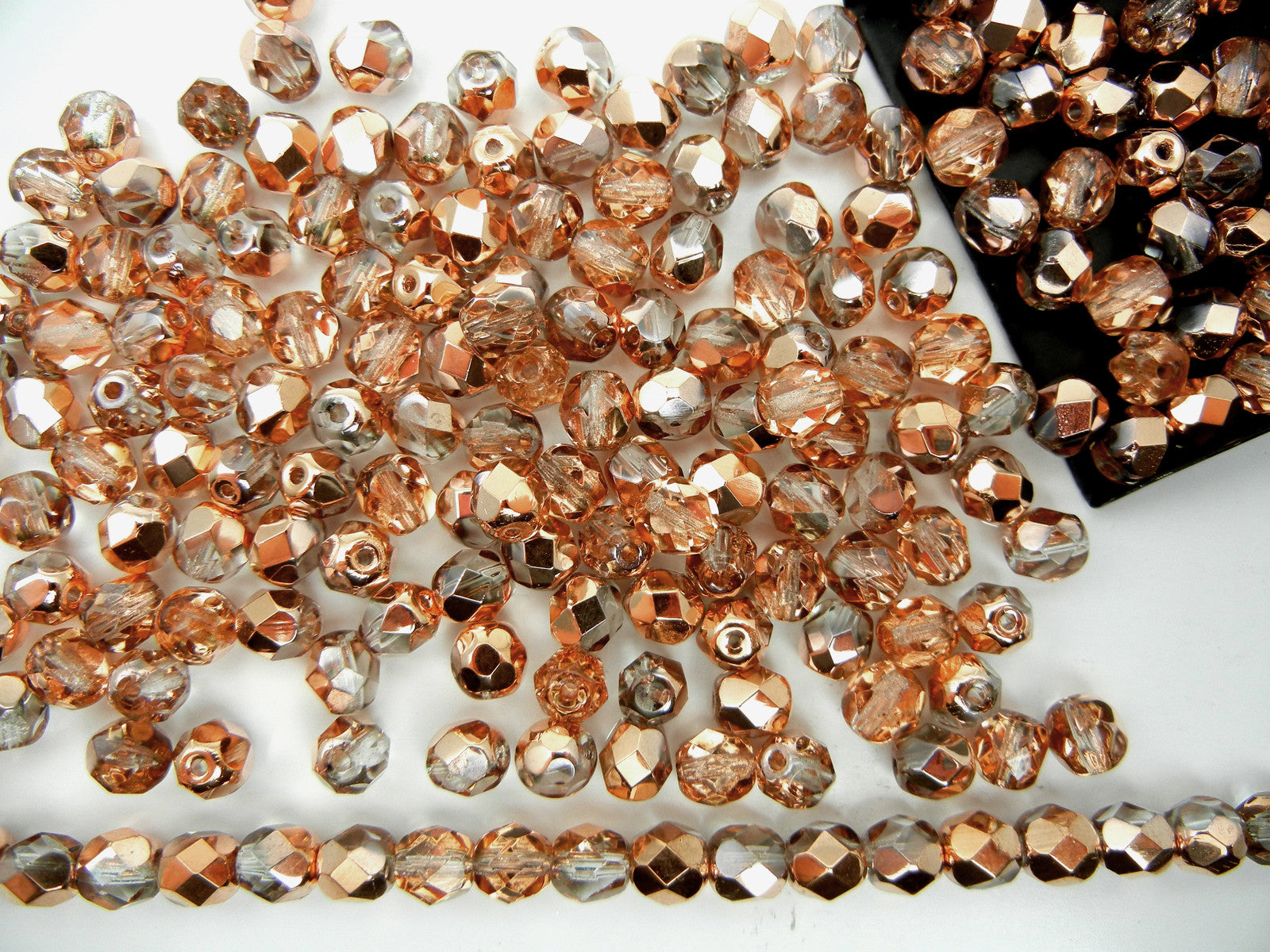 Crystal Capri Gold coated, loose Czech Fire Polished Round Faceted Glass Beads
