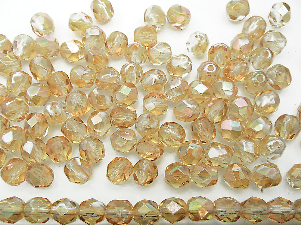 Crystal Champagne Traditional Czech Fire Polished Round Faceted Glass Beads
