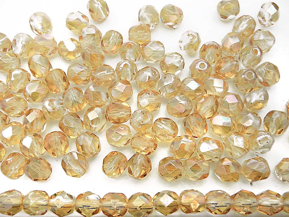 Crystal Champagne, loose Czech Fire Polished Round Faceted Glass Beads
