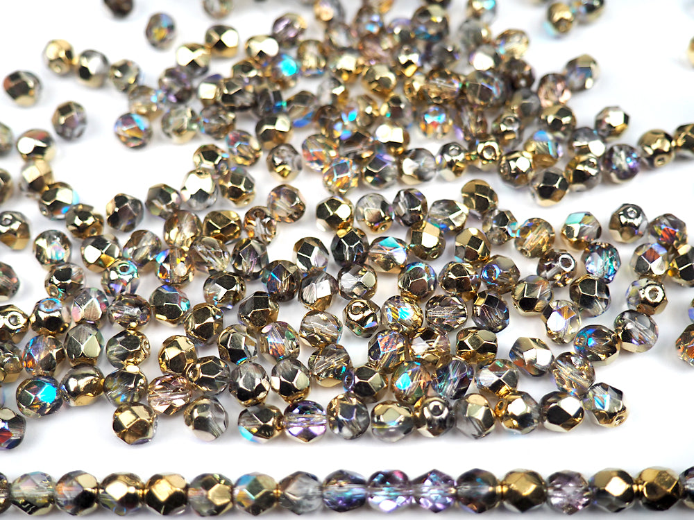 Crystal Golden Rainbow (Aurum Rainbow) coated, Czech Fire Polished Round Glass Beads, 16 inch strand