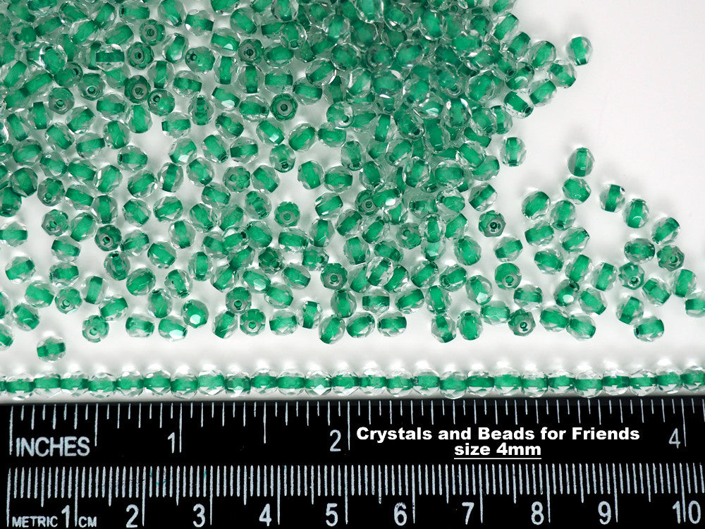 Crystal Green Lined, loose Czech Fire Polished Round Faceted Glass Beads (clear crystal with green color lining)