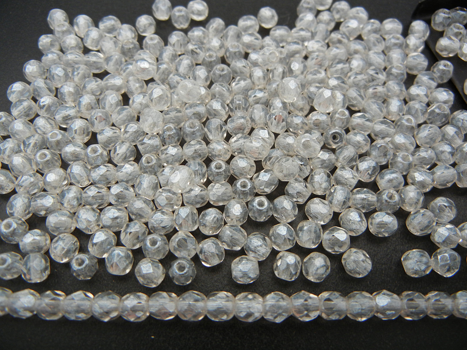 Crystal Hematite White Luster, loose Czech Fire Polished Round Faceted Glass Beads, 3mm, 4mm, 6mm, 8mm