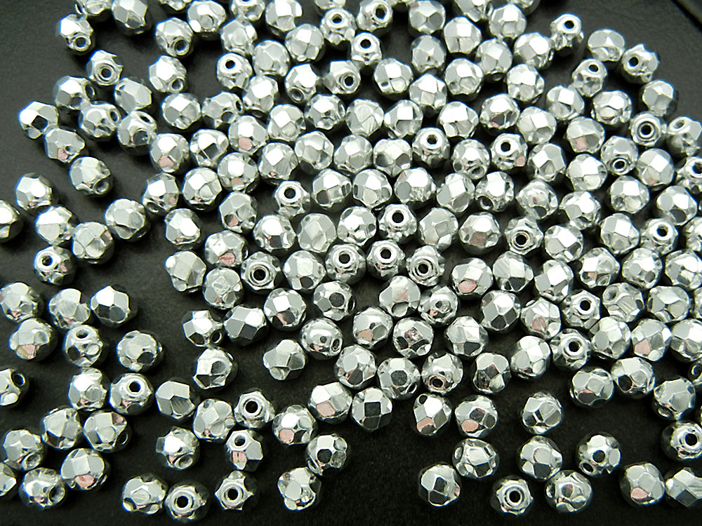 Crystal Labrador CAL2X fully coated, loose Czech Fire Polished Round Faceted Glass Beads, Silver 3mm, 4mm, 6mm, 8mm