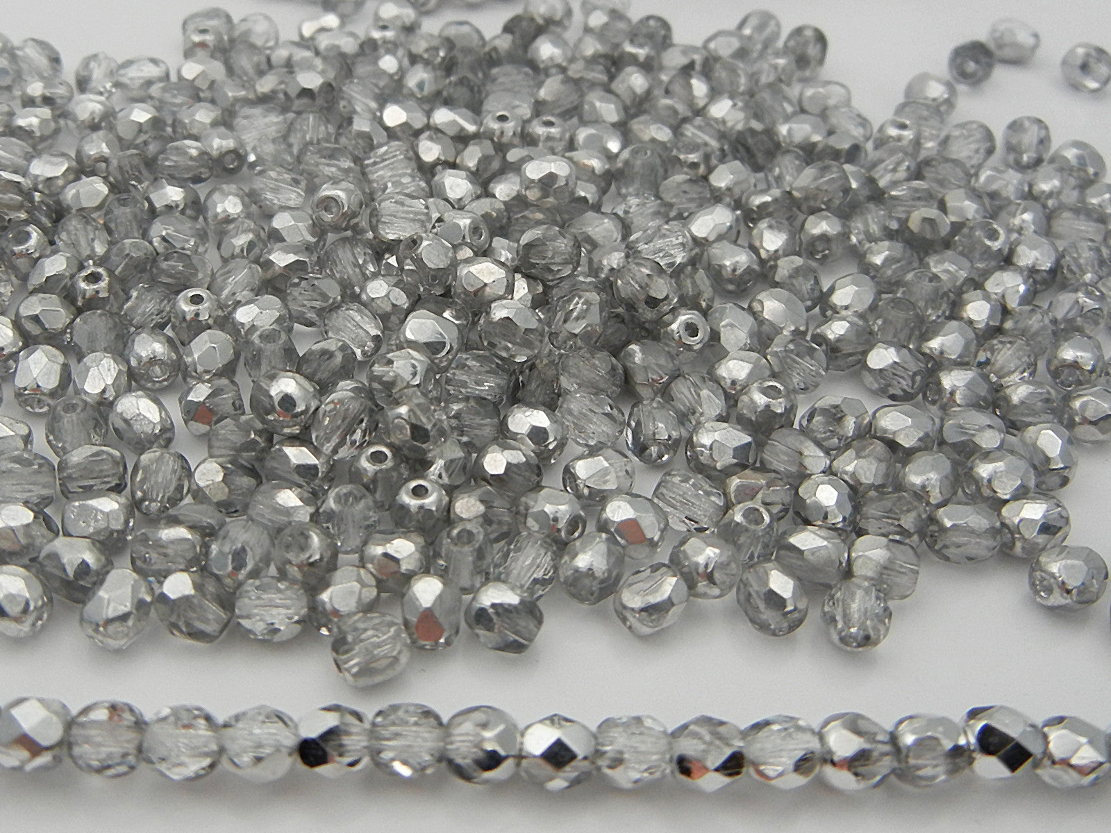 Crystal Labrador CAL half coated, loose Czech Fire Polished Round Faceted Glass Beads, Half Silver 3mm, 4mm, 6mm, 8mm