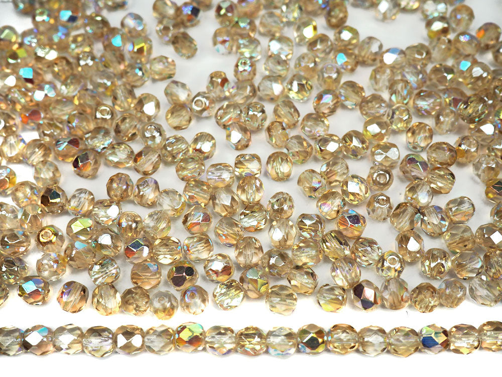 Crystal Lemon Rainbow coated, Czech Fire Polished Round Faceted Glass Beads, 3mm, 4mm, 6mm