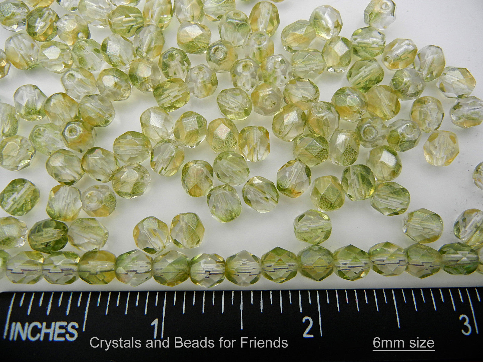 Crystal Limette Luster coated, loose Czech Fire Polished Round Faceted Glass Beads