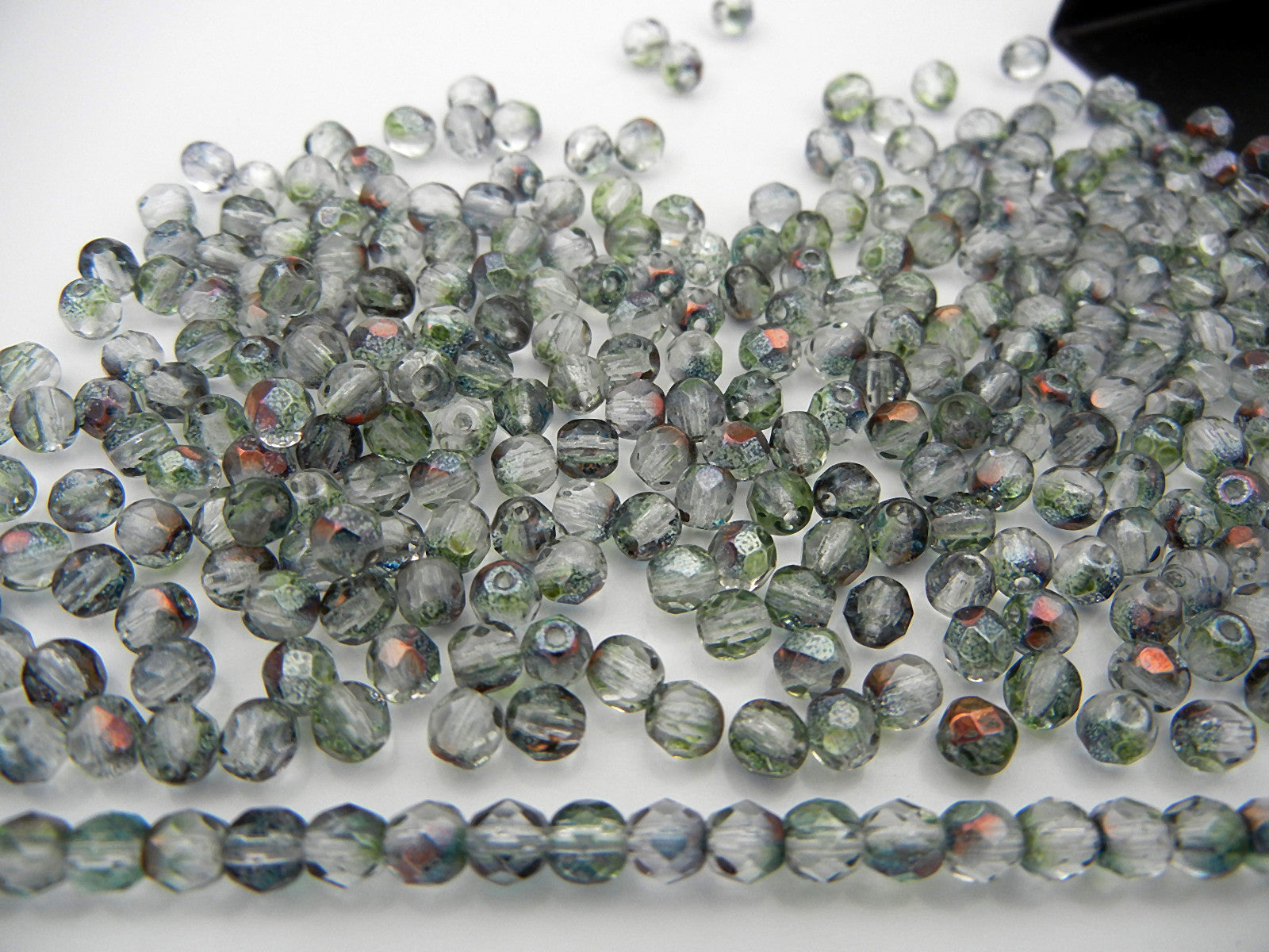 Crystal Mint Shimmer Luster coated, loose Czech Fire Polished Round Faceted Glass Beads