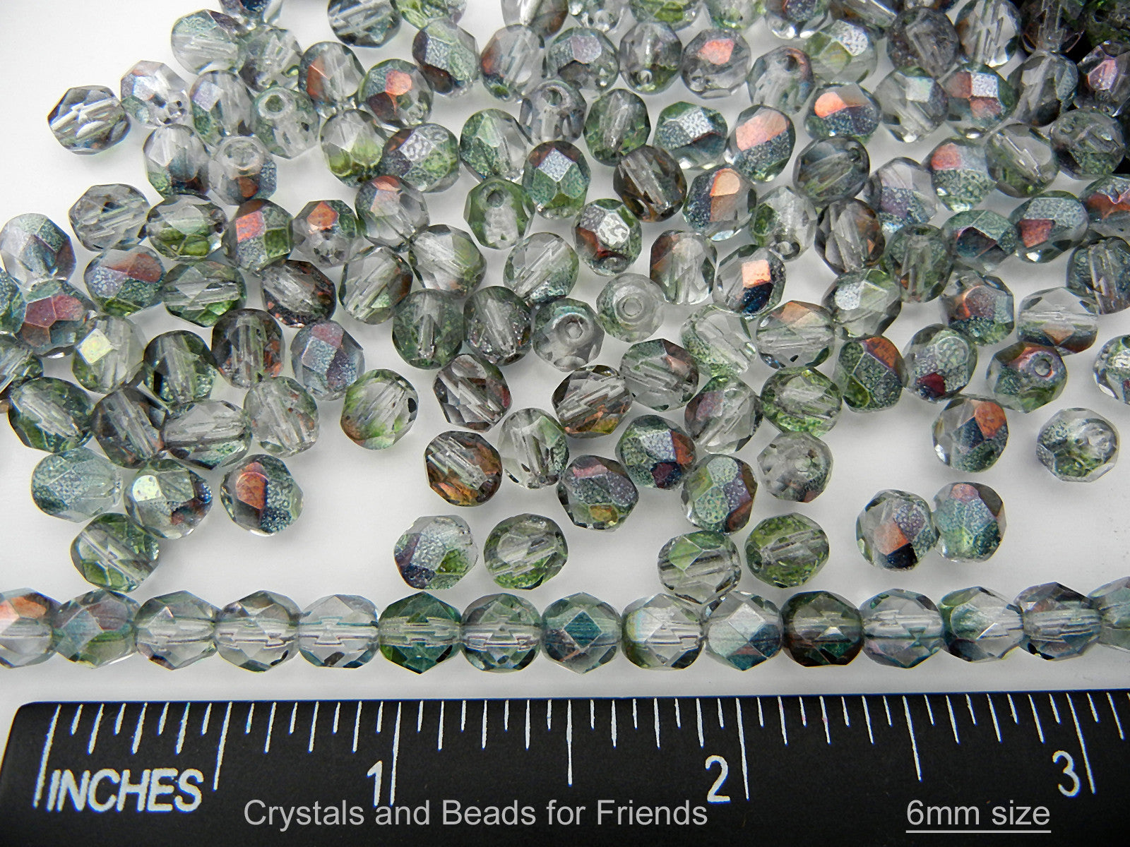 Crystal Mint Shimmer Luster coated, loose Czech Fire Polished Round Faceted Glass Beads
