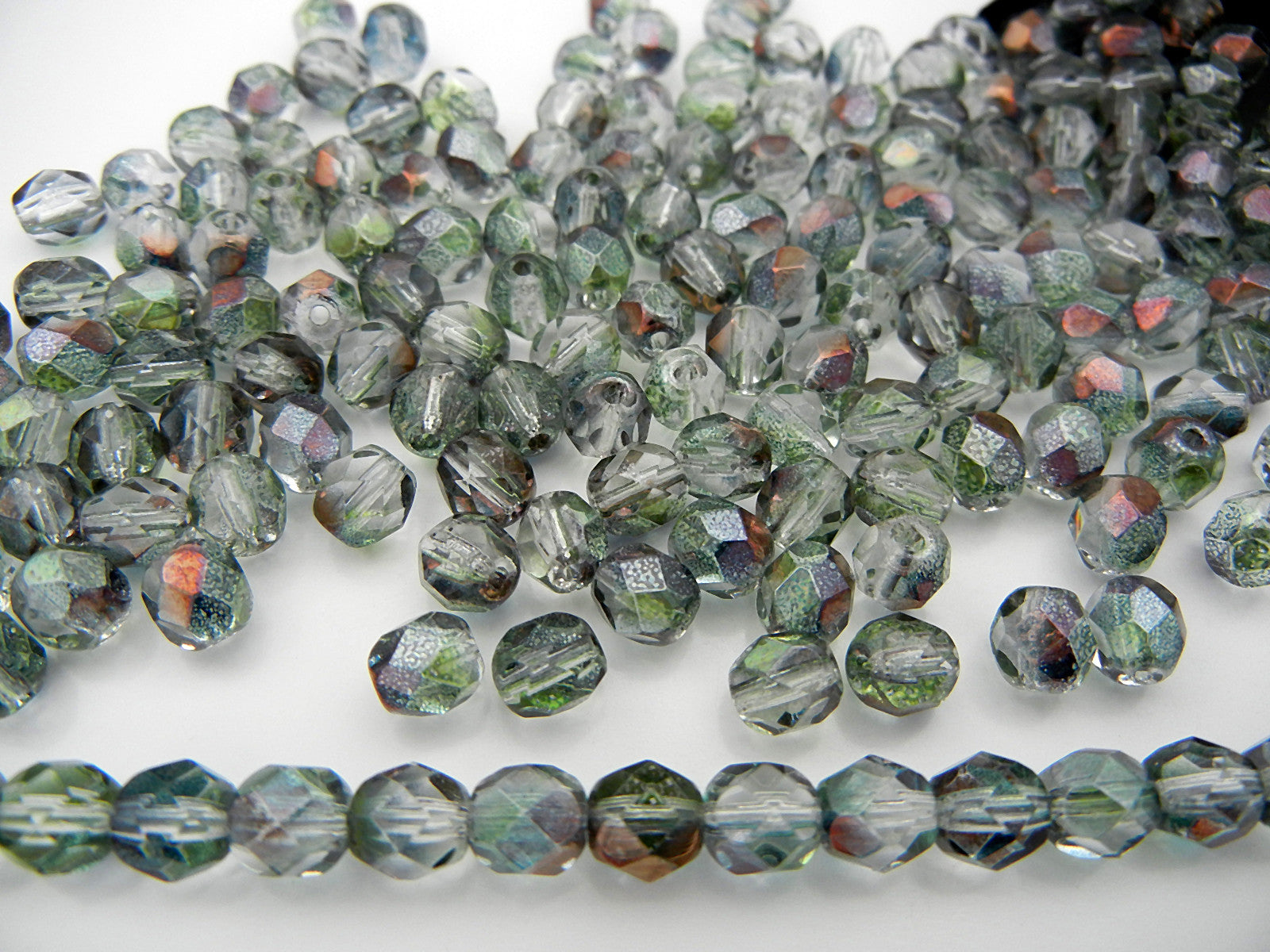 Crystal Mint Shimmer Luster coated, loose Czech Fire Polished Round Faceted Glass Beads