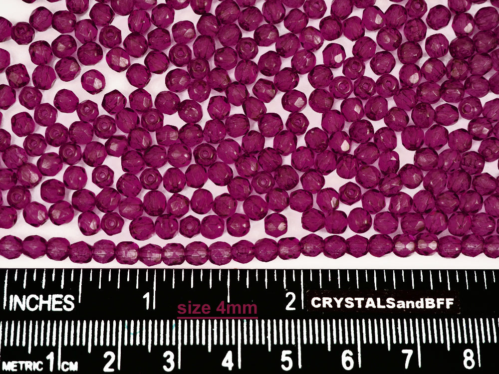 Crystal Pink Flare coated, Czech Fire Polished Round Faceted Glass Beads, 16 inch strand