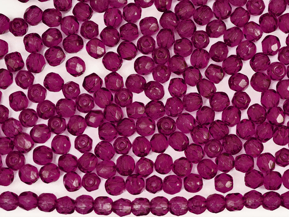 Round Faceted Glass Beads Hot Pink 6mm