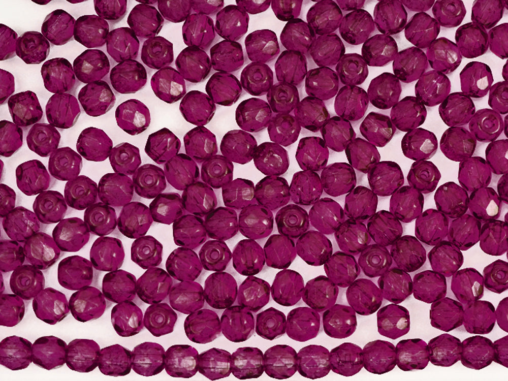 Crystal Pink Flare coated, Czech Fire Polished Round Faceted Glass Beads, 16 inch strand